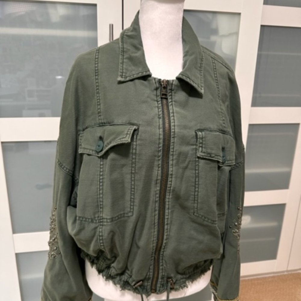 FREE PEOPLE ARMY GREEN BOMBER-STYLE JACKET